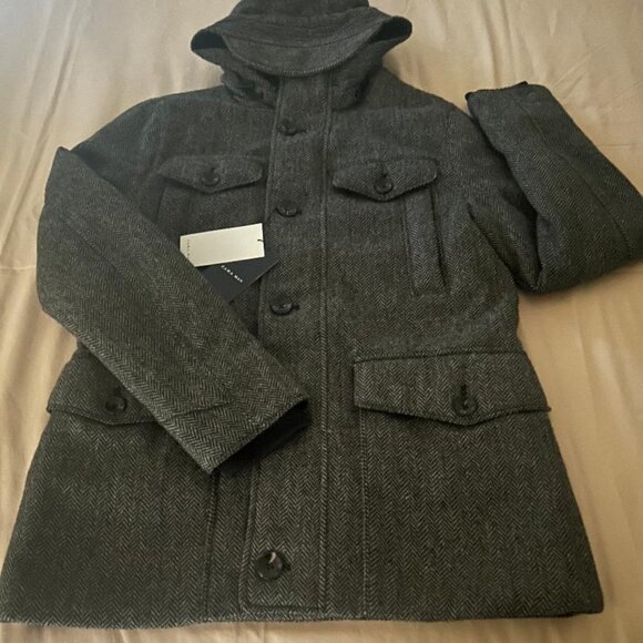 ZARA MAN Herringbone Hooded Jacket/Coat Size L New With Tags - Picture 14 of 15